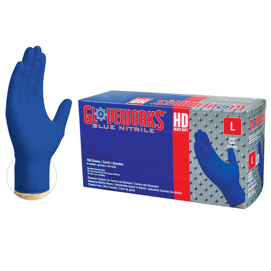 GloveWorks HD Royal Blue GWRBN Diamond Textured Nitrile