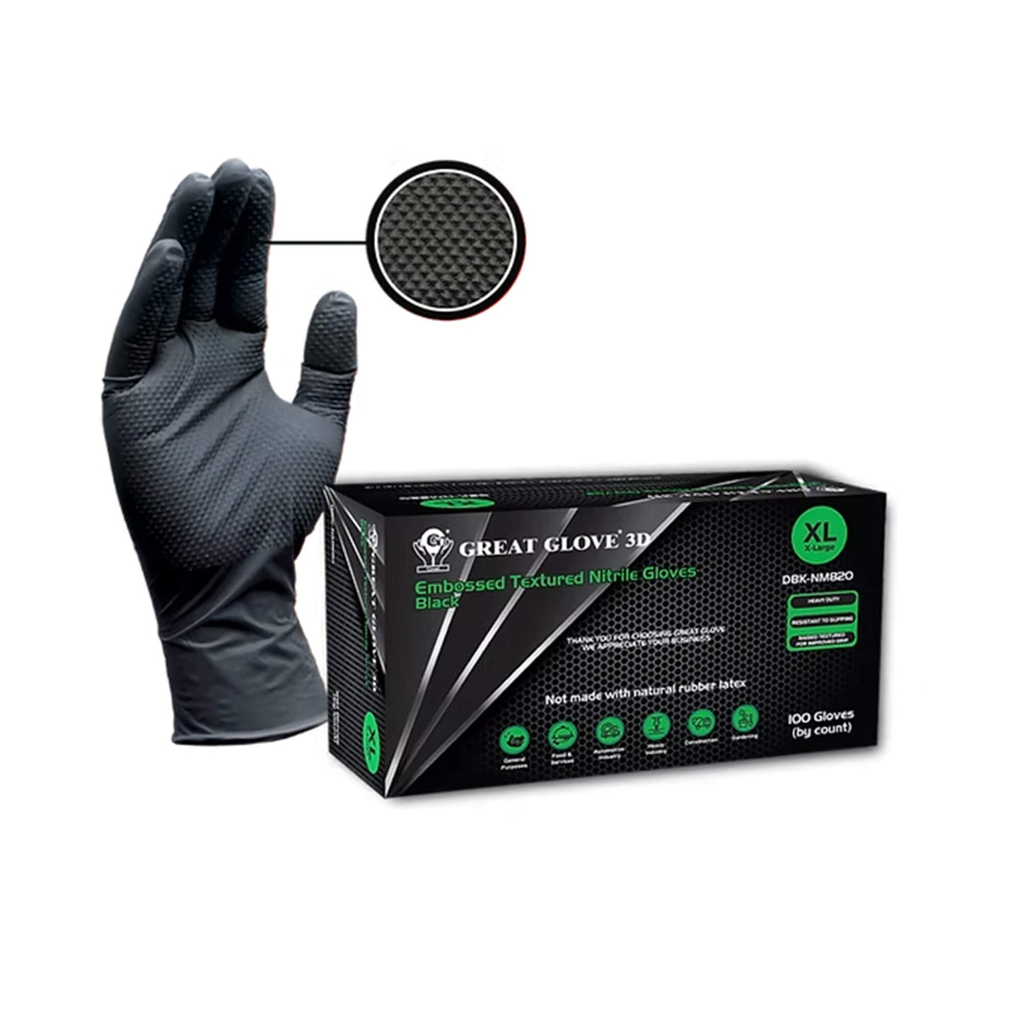 Great Glove 3D 8 Mil Black Nitrile Diamond Grip Gloves