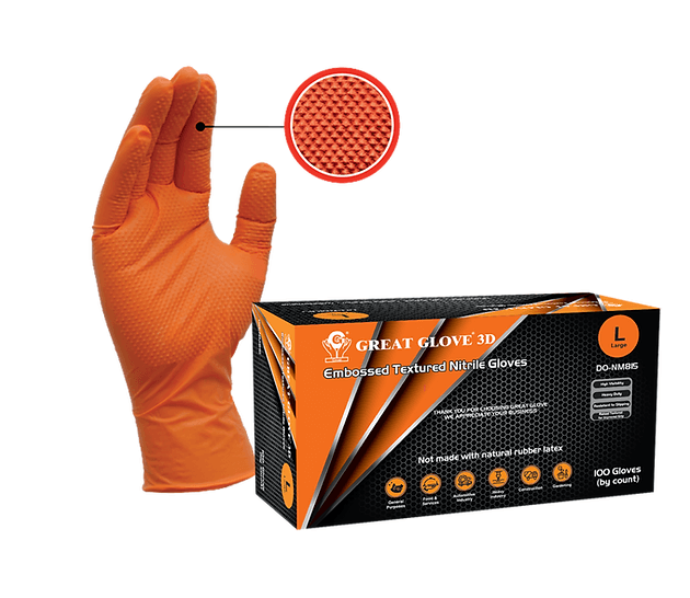 Great Glove 3D 8 Mil Orange Nitrile Diamond Grip