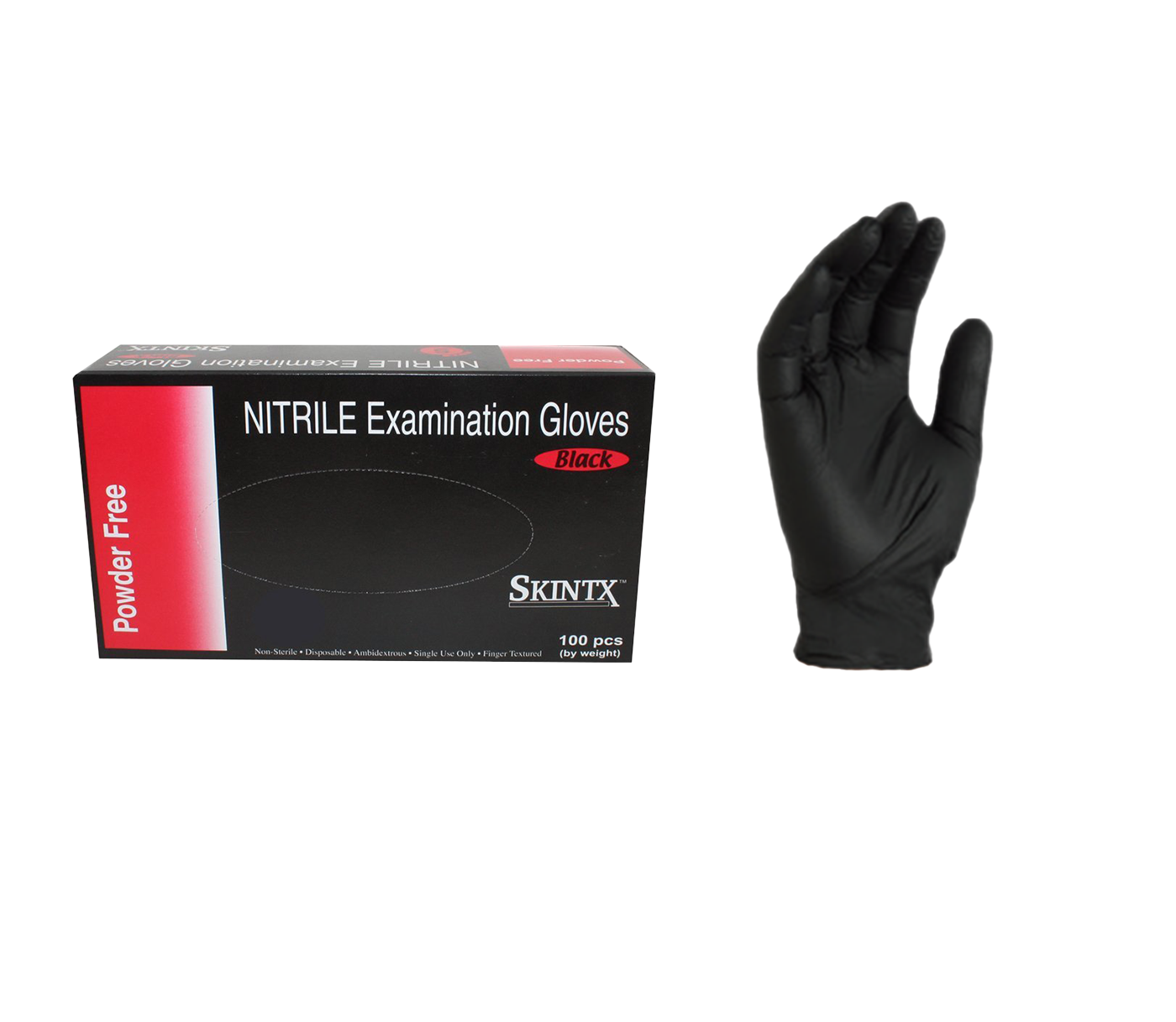 Black Nitrile Exam Gloves, Powder Free, SkinTx® mil, Sizes SM