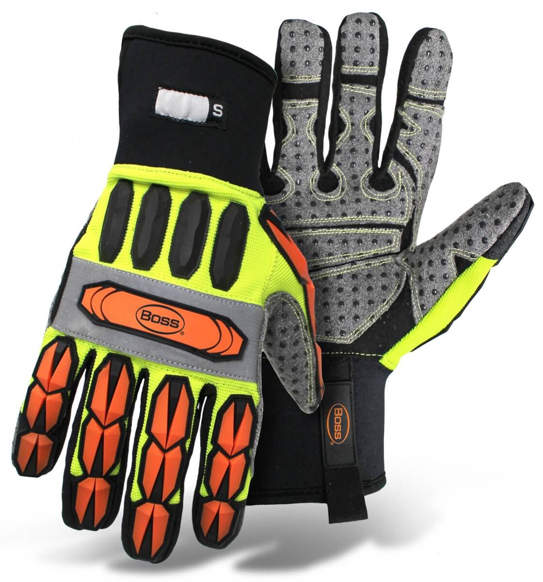 BOSS® IMPACT 1JM600 High-Vis With Synthetic Leather Padded Dotted Palm and  Neoprene Wrist