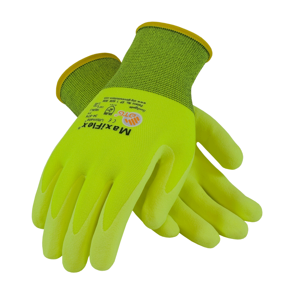 MaxiFlex® Ultimate™ 34-874FY Hi-Vis Seamless Nitrile Grip Work Gloves