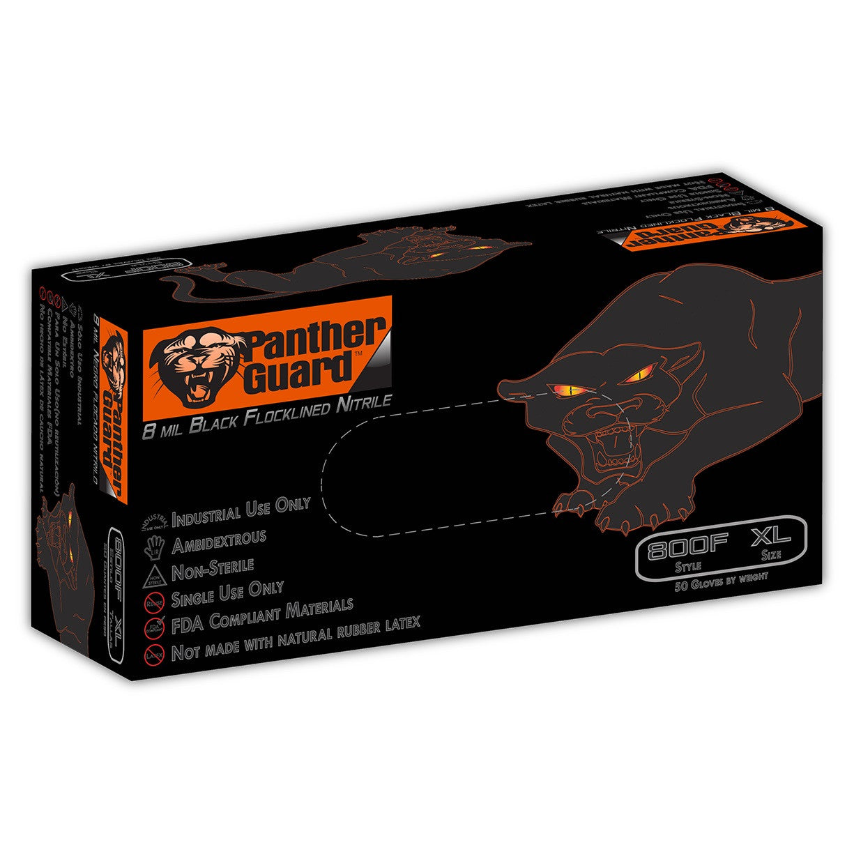 Panther Guard 800F 8 Mil Flock Lined Industrial Black Nitrile Gloves