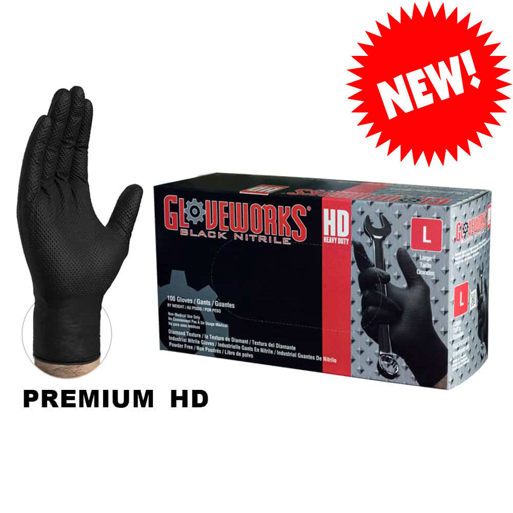 Gloveworks Heavy Duty Mil Black Nitrile Gloves CASE only FREE