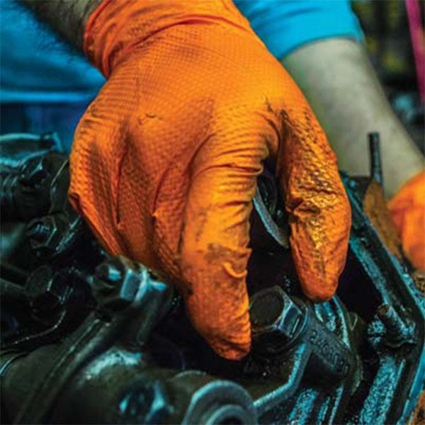 Orange Nitrile Gloves, GloveWorks GWON HD 8 Mil Industrial Grade, Powder Free, 100 Gloves/Box. Free Shipping!