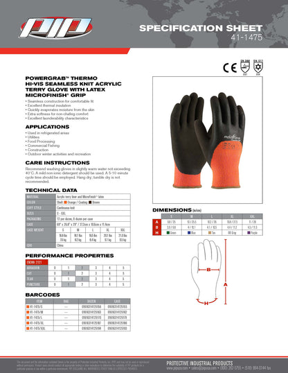 PowerGrab™ 3/4 Dipped Thermal Insulated Cold Condition 41-1475 Hi-Vis Seamless Glove