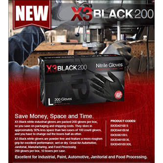 BX3D Black Nitrile Industrial & Food Service Gloves, Powder Free, 3.3 Mil, 200 Gloves/Box. Sold By the Case & Free Shipping!
