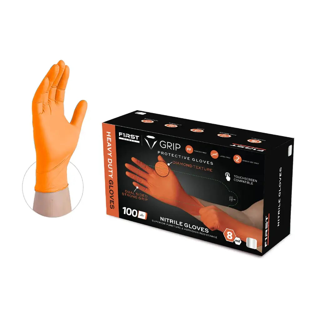 8 Mil Orange Nitrile Diamond Grip Industrial Glove