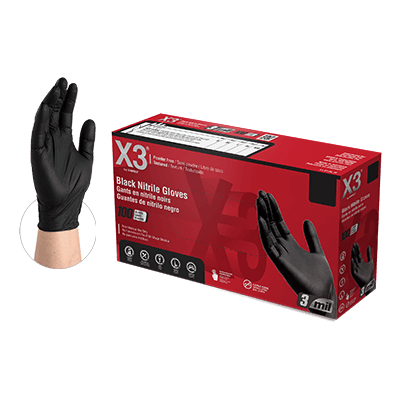 X3D Black Nitrile Industrial & Food Service Gloves, Powder Free, 3.3 Mil, 1000 Gloves/Case.  Free Shipping