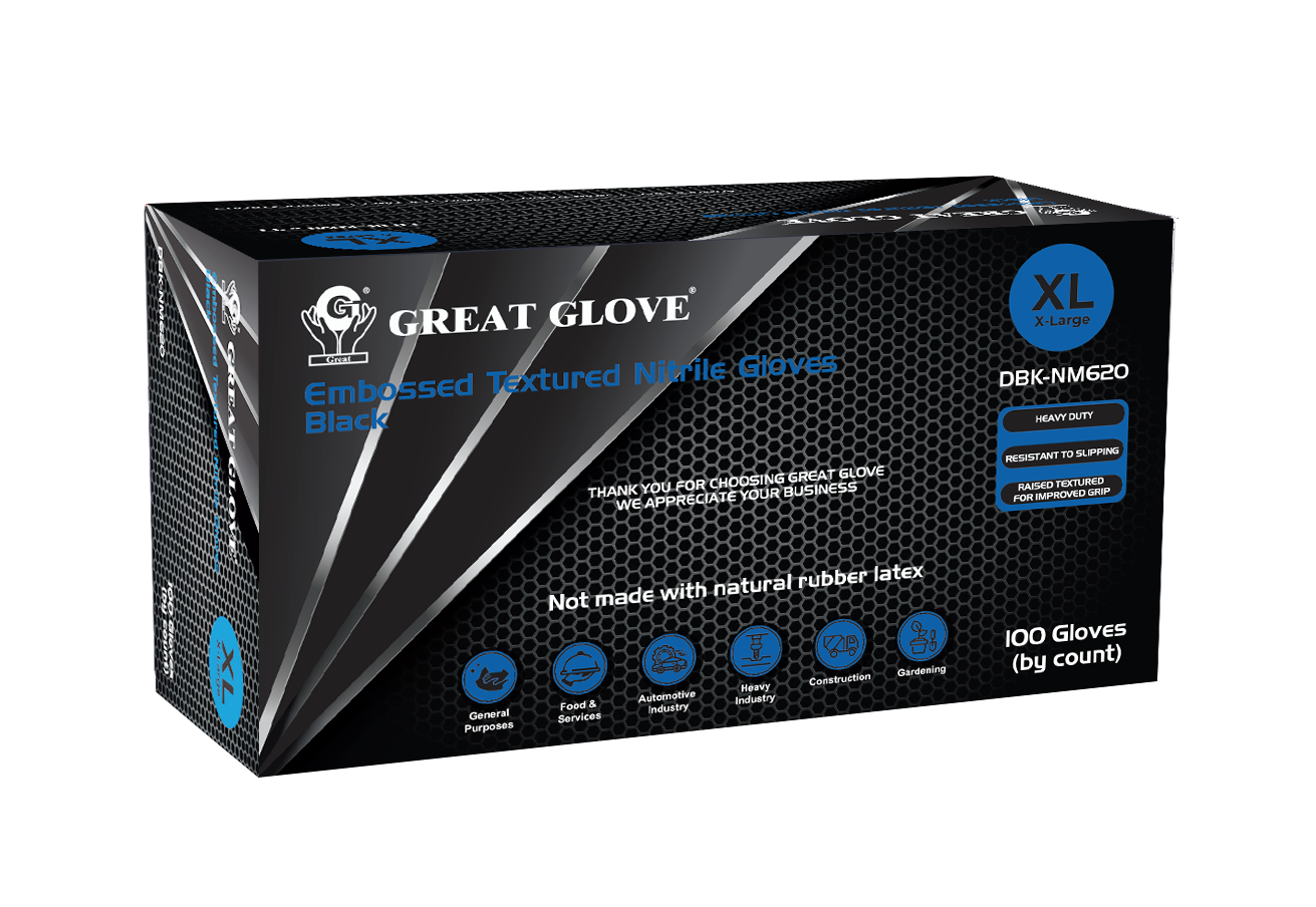 Great Glove 3D 6 Mil Black Nitrile Diamond Grip Industrial Gloves