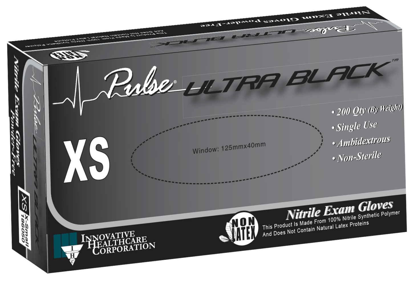 Pulse® Ultra Black Nitrile Exam Gloves, 200 Ct XS thru XL