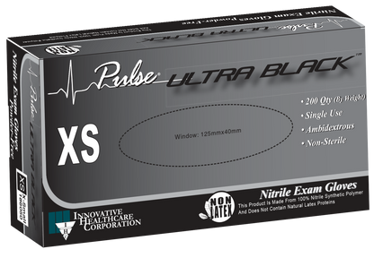Pulse® Ultra Black Nitrile Exam Gloves, 200 Ct XS thru XL