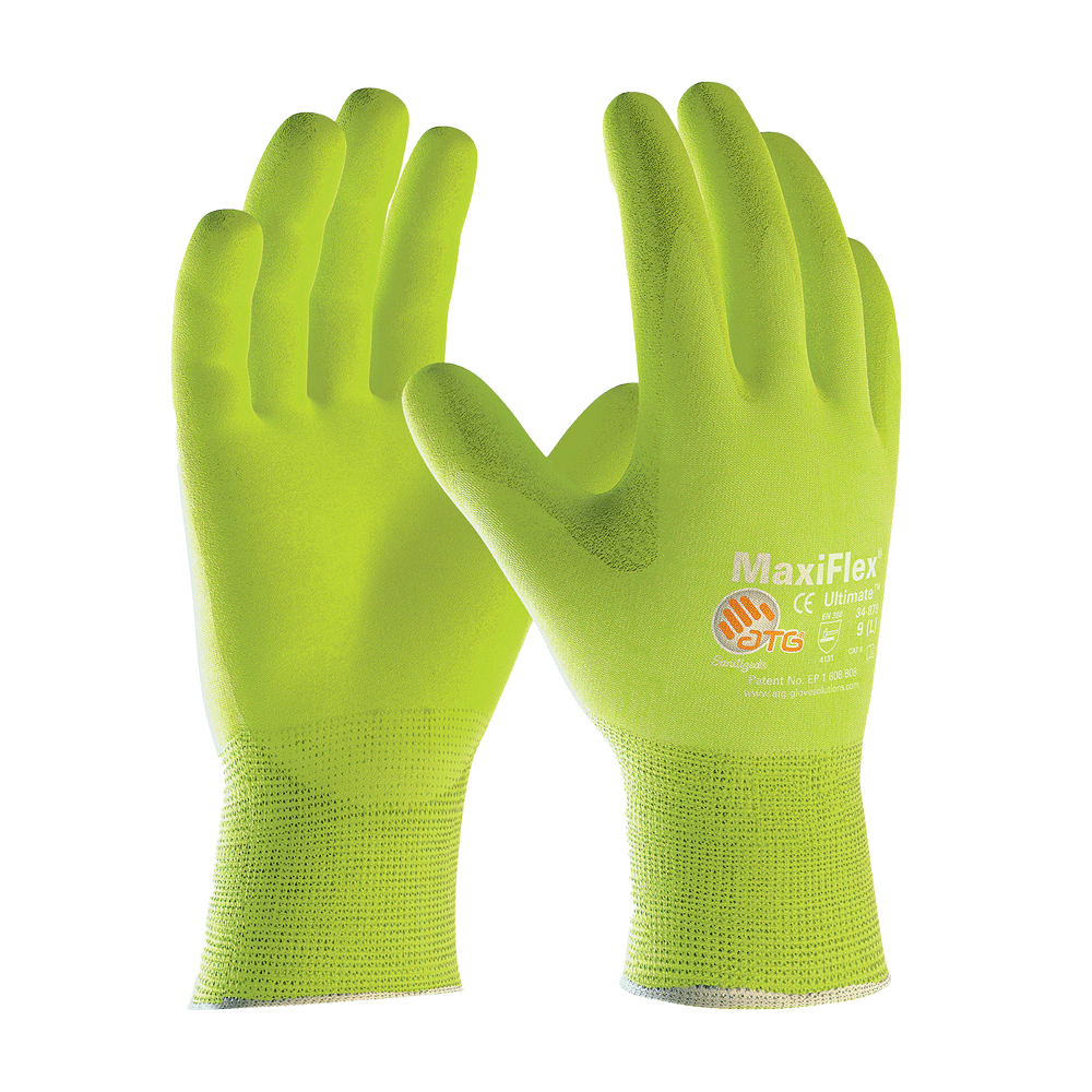 MaxiFlex® Ultimate™ 34-874FY Hi-Vis Seamless Nitrile Grip Work Gloves