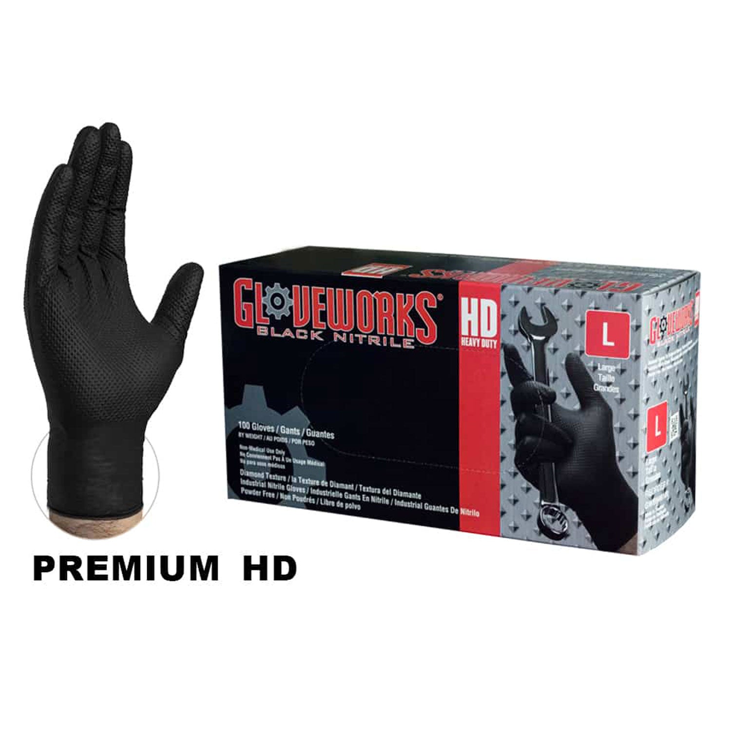 Gloveworks Heavy Duty Mil Black Nitrile Gloves CASE only FREE