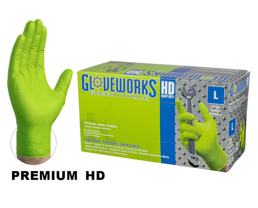 GloveWorks HD Green Nitrile GWGN