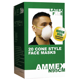 N95 Cone Style Industrial Face/Dust Mask by Ammex, 20 Masks Per Box
