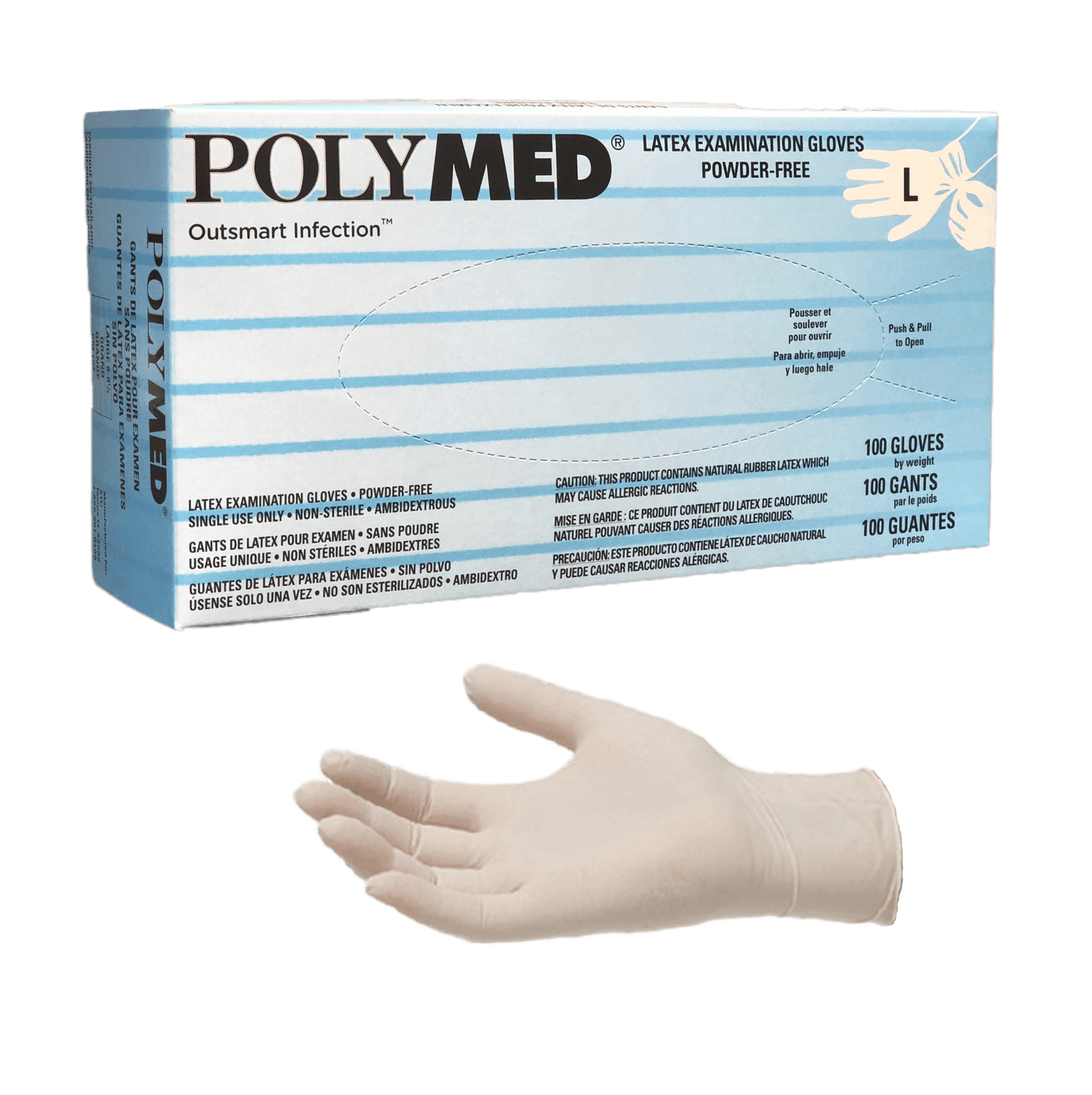 Polymed powder free latex exam gloves