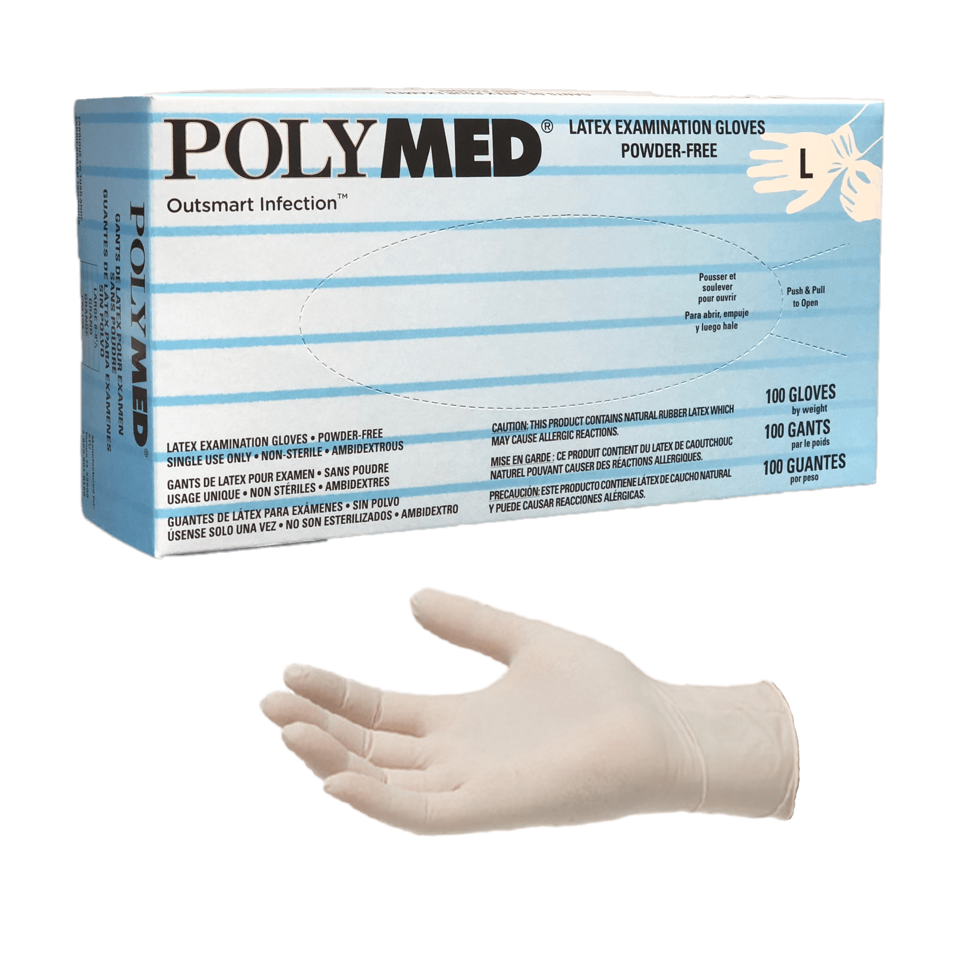 Polymed powder free latex exam gloves