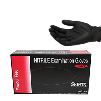 Black Nitrile Exam Gloves, Powder Free, SkinTx® mil, Sizes SM